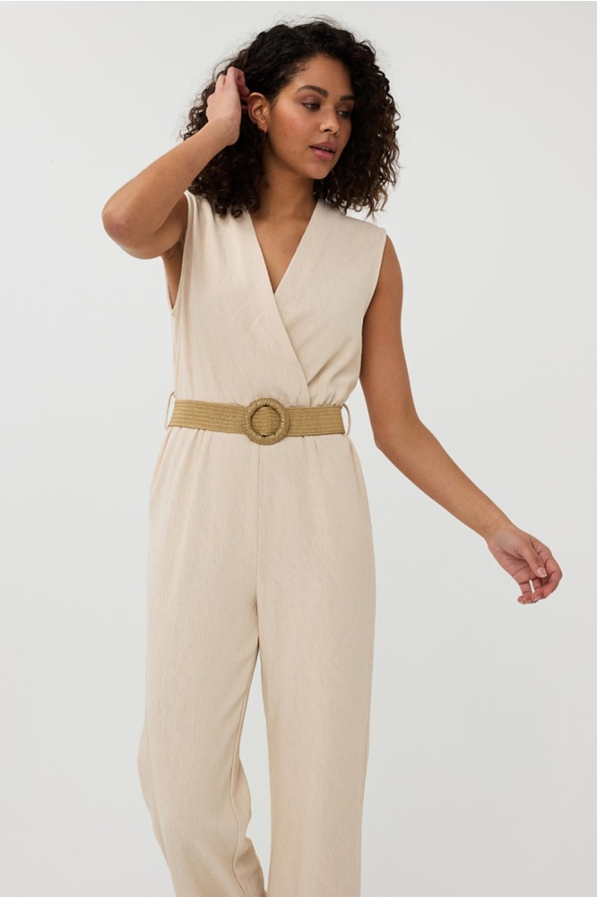 JUMPSUIT FANCY CRINKLE SP25 30018 168 light sand